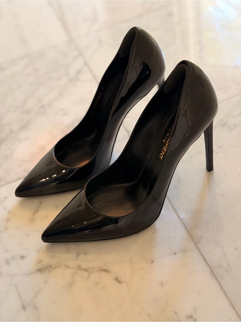 Saint Laurent Black Patent Pointed Toe Stiletto Pumps